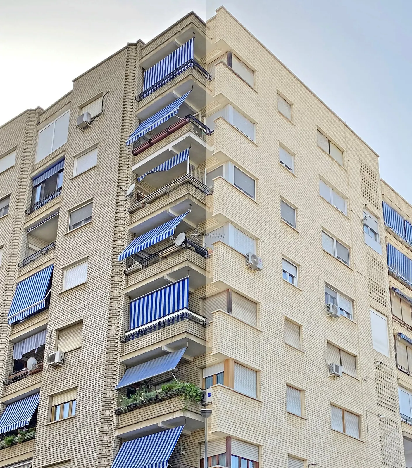 Antes y después fachada edificio Extremadura